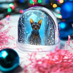 Игрушка Снежный шар Сингапурская кошка на голубом - фото 2