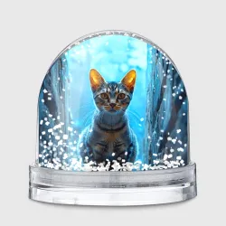 Игрушка Снежный шар Сингапурская кошка на голубом