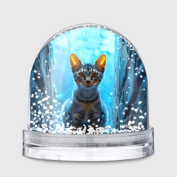 Игрушка Снежный шар Сингапурская кошка на голубом