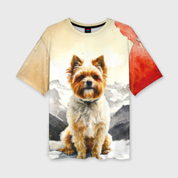 Женская футболка oversize 3D Болонка в белых горах