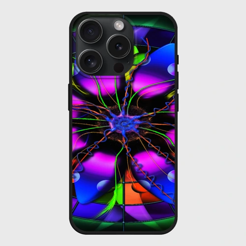 Чехол силиконовый для Apple iPhone 15 Pro матовый Неоновая психоделика лепестки
