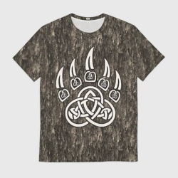 Мужская футболка 3D Лапа медведя в текстуре древа