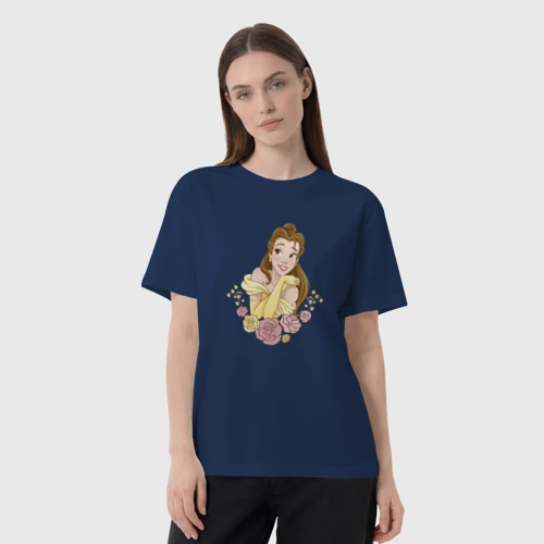 Женская футболка хлопок Oversize с принтом Белль, фото на моделе #1