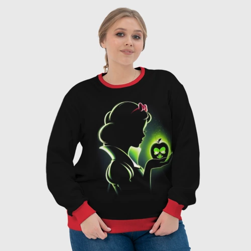 Женский свитшот 3D с принтом Белоснежка и яблоко - силуэт крупно, фото #4