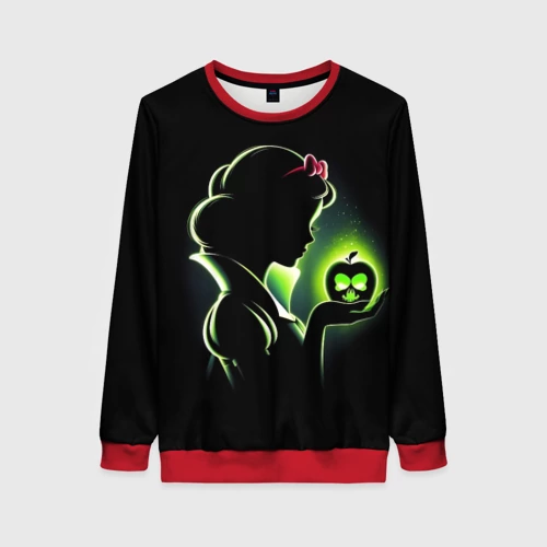 Женский свитшот 3D с принтом Белоснежка и яблоко - силуэт крупно, вид спереди #2