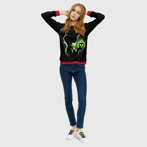 Женский свитшот 3D с принтом Белоснежка и яблоко - силуэт крупно, вид сбоку #3