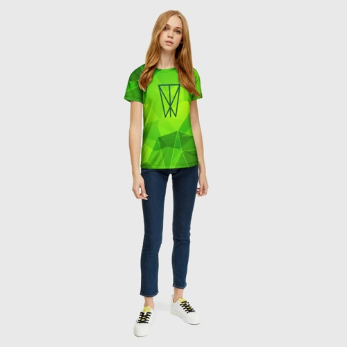 Женская футболка 3D с принтом Within Temptation green poly, вид сбоку #3