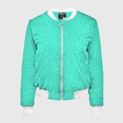 Женский бомбер 3D Лабиринтовый паттерн с иероглифами на бирюзе