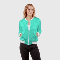 Женский бомбер 3D Лабиринтовый паттерн с иероглифами на бирюзе - фото 2