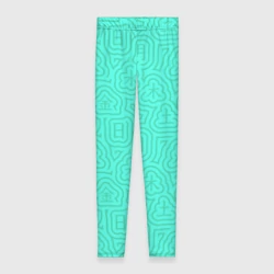 Леггинсы 3D Лабиринтовый паттерн с иероглифами на бирюзе