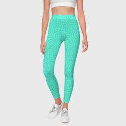 Леггинсы 3D Лабиринтовый паттерн с иероглифами на бирюзе - фото 2