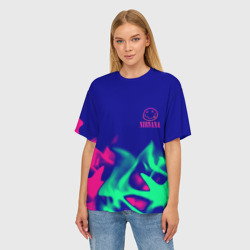 Женская футболка oversize 3D Nirvana fire neon - фото 2