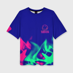 Женская футболка oversize 3D Nirvana fire neon