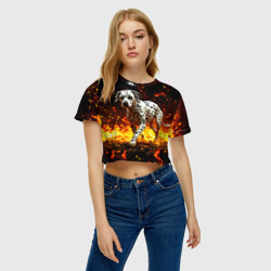 Женская футболка Crop-top 3D Далматин в огне - фото 2