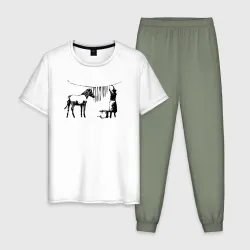 Мужская пижама с белой футболкой хлопок Banksy zebra