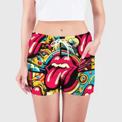 Женские шорты 3D Rolling Stones logo - pop art pattern - фото 2