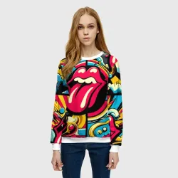 Женский свитшот 3D Rolling Stones logo - pop art pattern - фото 2