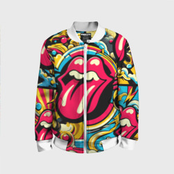 Детский бомбер 3D Rolling Stones logo - pop art pattern