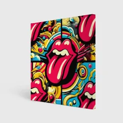 Холст квадратный Rolling Stones logo - pop art pattern