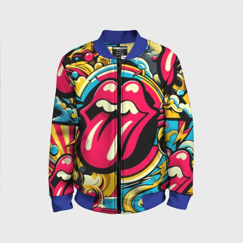 Детский бомбер 3D Rolling Stones logo - pop art pattern