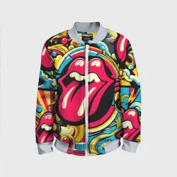 Детский бомбер 3D Rolling Stones logo - pop art pattern