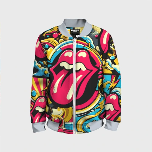 Детский бомбер 3D Rolling Stones logo - pop art pattern