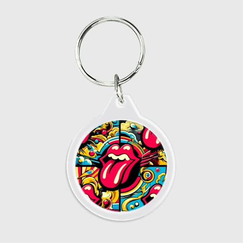 Брелок круглый Rolling Stones logo - pop art pattern