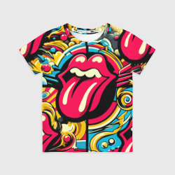 Детская футболка 3D Rolling Stones logo - pop art pattern