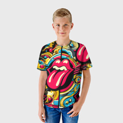 Детская футболка 3D Rolling Stones logo - pop art pattern - фото 2