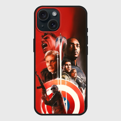 Чехол силиконовый для Apple iPhone 15 матовый Капитан Америка Новый мир
