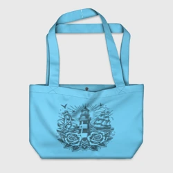 Пляжная сумка 3D Маяк с розами и кораблем