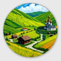 Круглый коврик для мышки Русская душа и поле