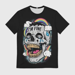 Мужская футболка 3D Skull and rainbow - im fine 