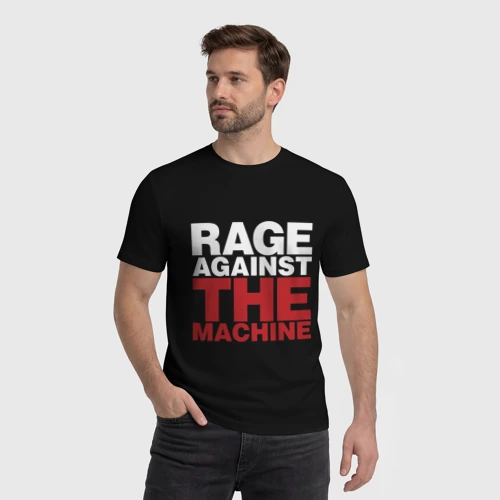 Мужская футболка хлопок с принтом Rage against the machine title, фото на моделе #1