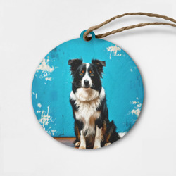 Деревянная игрушка круг Бордер-колли на синем