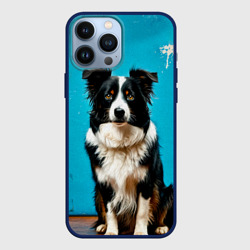 Чехол для iPhone 13 Pro Max Бордер-колли на синем