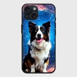 Чехол силиконовый для Apple iPhone 15 матовый Бордер-колли в космосе