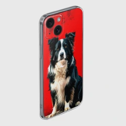 Чехол для iPhone 15 силиконовый с защитой камеры Бордер-колли на красном - фото 2