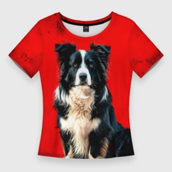 Женская футболка 3D Slim Бордер-колли на красном