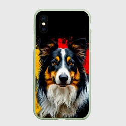 Чехол для iPhone XS Max матовый Колли на черном с красно-желтым