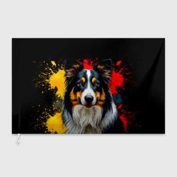Флаг 3D Колли на черном с красно-желтым