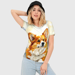Женская футболка 3D Slim Корги в белых горах - фото 2