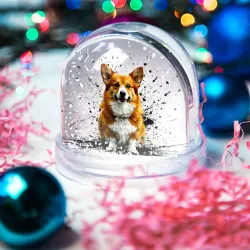 Игрушка Снежный шар Корги на белом с черным - фото 2