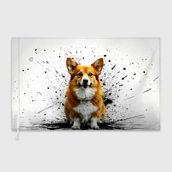 Флаг 3D Корги на белом с черным
