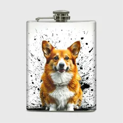 Фляга Корги на белом с черным