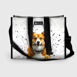 Сумка-шоппер 3D Корги на белом с черным