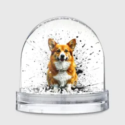 Игрушка Снежный шар Корги на белом с черным