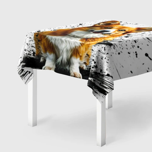 Скатерть 3D Корги на белом с черным