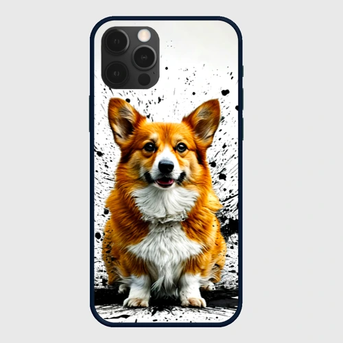 Чехол для iPhone 12 Pro Корги на белом с черным