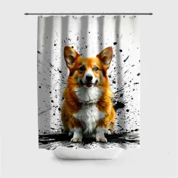 Штора 3D для ванной Корги на белом с черным
